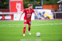 20240615 Skövde AIKs Elias Lindell under fotbollsmatchen i Superettan mellan Skövde AIK och Degerfors IF den 15 juni 2024 på Södermalms IP i Skövde.