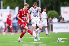 20240615 Skövde AIKs Edvin Tellgren under fotbollsmatchen i Superettan mellan Skövde AIK och Degerfors IF den 15 juni 2024 på Södermalms IP i Skövde.