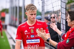 20240615 Skövde AIKs Edvin Tellgren under fotbollsmatchen i Superettan mellan Skövde AIK och Degerfors IF den 15 juni 2024 på Södermalms IP i Skövde.