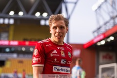 20240430 Skövde AIKs Samuel Sörman under fotbollsmatchen i Superettan mellan Skövde AIK och IK Oddevold den 30 april 2024 på Borås Arena i Borås.