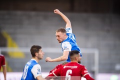 20240430 IK Oddevolds Hugo Tilly under fotbollsmatchen i Superettan mellan Skövde AIK och IK Oddevold den 30 april 2024 på Borås Arena i Borås.