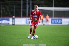 20240804 Skövde AIKs Edvin Tellgren under fotbollsmatchen i Superettan mellan Skövde AIK och ÖIS den 4 Augusti 2024 på Södermalms IP i Skövde.