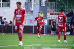 20240804 Skövde AIKs Filip Drinic under fotbollsmatchen i Superettan mellan Skövde AIK och ÖIS den 4 Augusti 2024 på Södermalms IP i Skövde.