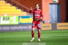 20240420 Skövde AIKs Samuel Sörman under fotbollsmatchen i Superettan mellan Skövde AIK och Trelleborgs FF den 20 april 2024 på Borås Arena i Borås.