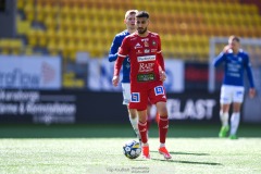 20240420 Skövde AIKs Elmar Abraham under fotbollsmatchen i Superettan mellan Skövde AIK och Trelleborgs FF den 20 april 2024 på Borås Arena i Borås.