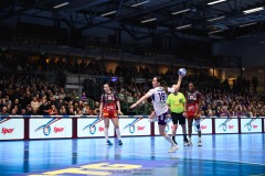 20241230 Skara HFs Melanie Felber under handbollsmatchen i Handbollsligan mellan Skövde HF och Skara HF den 30 december 2024 i Arena Skövde i Skövde.